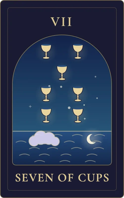 Seven of Cups from the Phyra Classic tarot deck