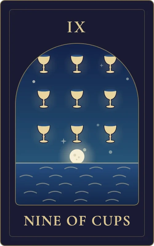 Nine of Cups from the Phyra Classic tarot deck
