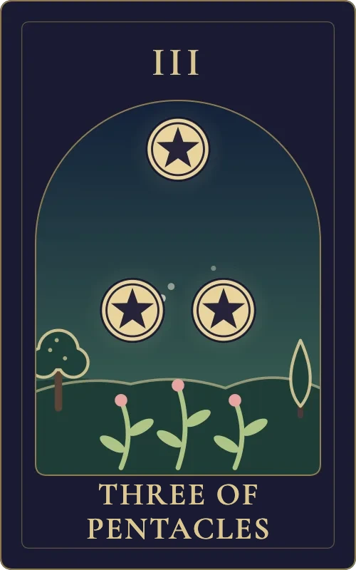 Three of Pentacles from the Phyra Classic tarot deck