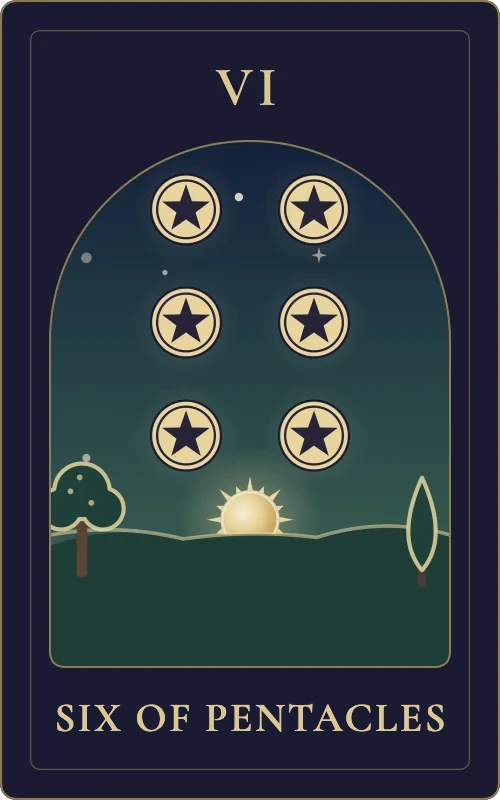 Six of Pentacles from the Phyra Classic tarot deck