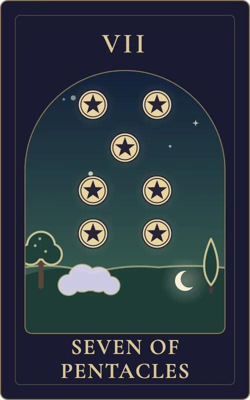 Seven of Pentacles from the Phyra Classic tarot deck