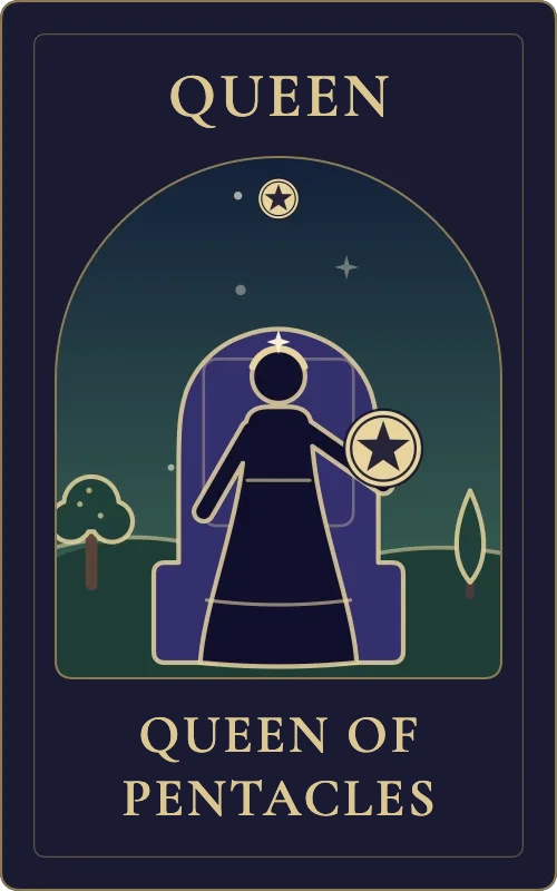 Queen of Pentacles from the Phyra Classic tarot deck