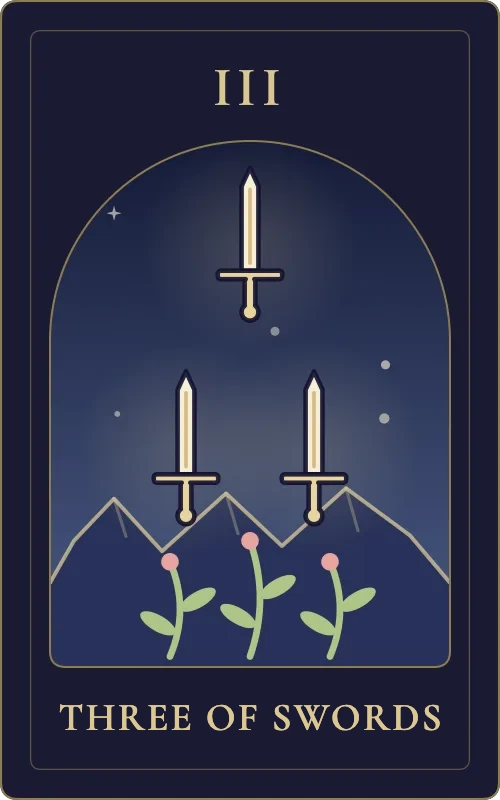 Three of Swords from the Phyra Classic tarot deck