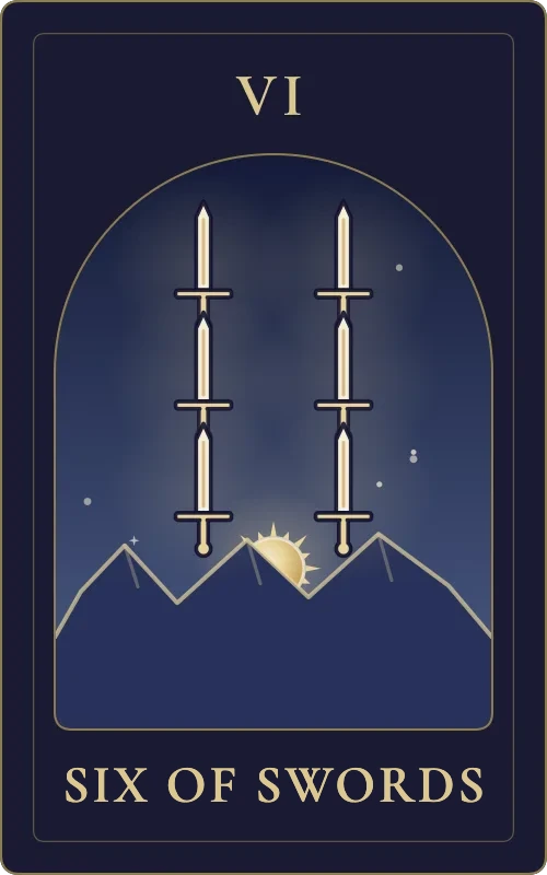 Six of Swords from the Phyra Classic tarot deck