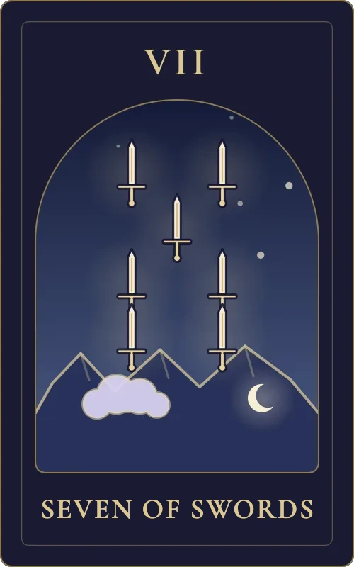 Seven of Swords from the Phyra Classic tarot deck