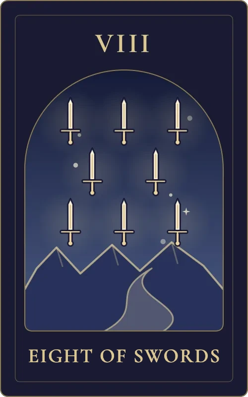 Eight of Swords from the Phyra Classic tarot deck