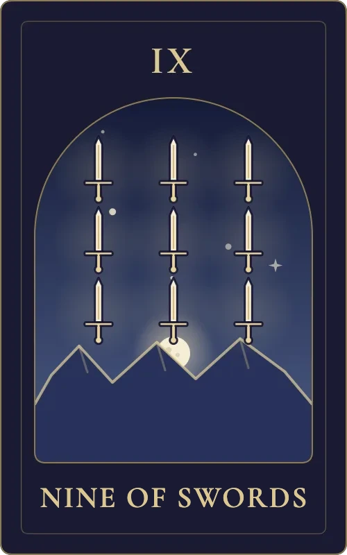 Nine of Swords from the Phyra Classic tarot deck
