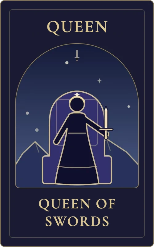 Queen of Swords from the Phyra Classic tarot deck
