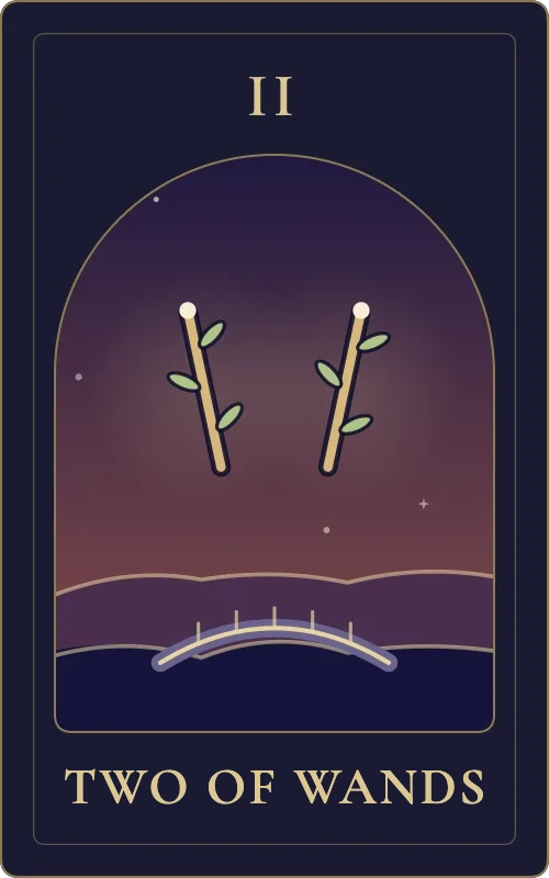 Two of Wands from the Phyra Classic tarot deck