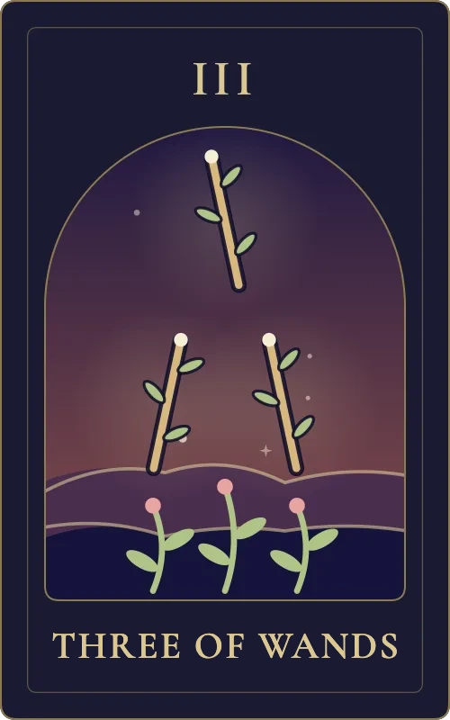 Three of Wands from the Phyra Classic tarot deck