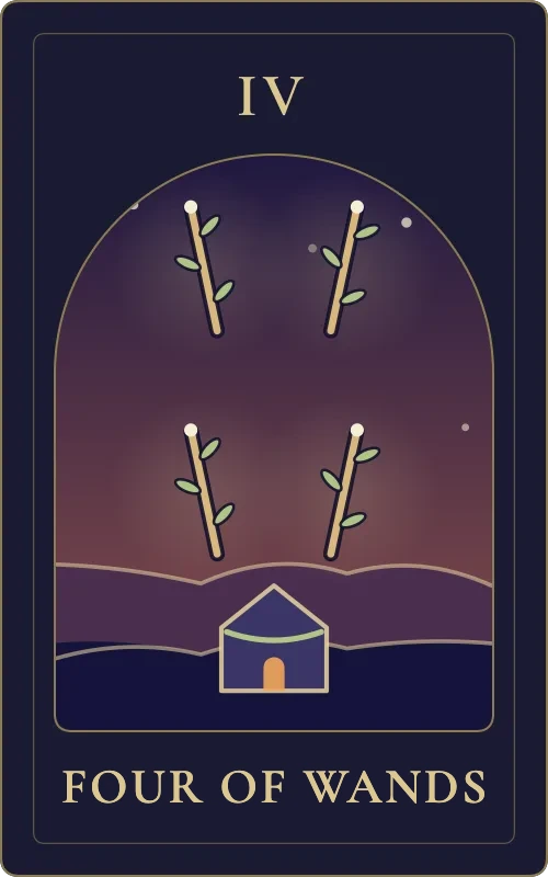 Four of Wands from the Phyra Classic tarot deck