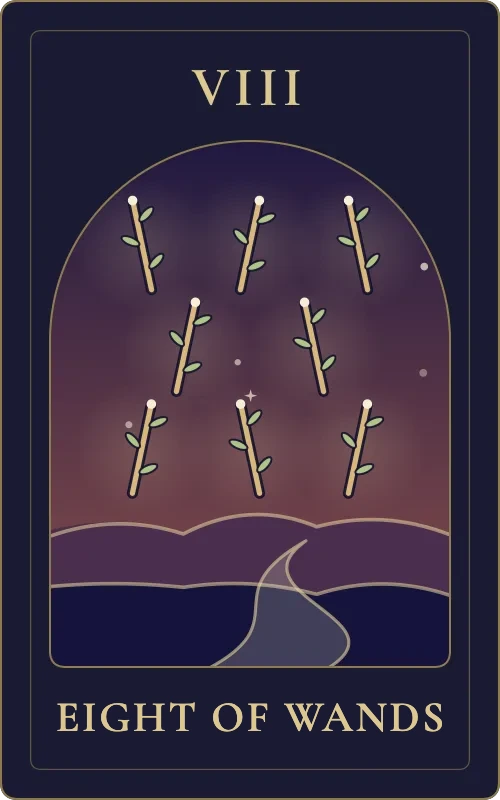 Eight of Wands from the Phyra Classic tarot deck