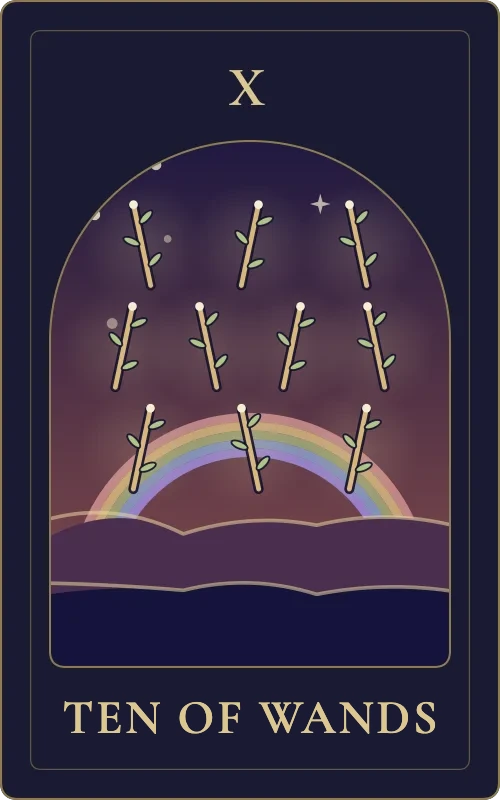 Ten of Wands from the Phyra Classic tarot deck